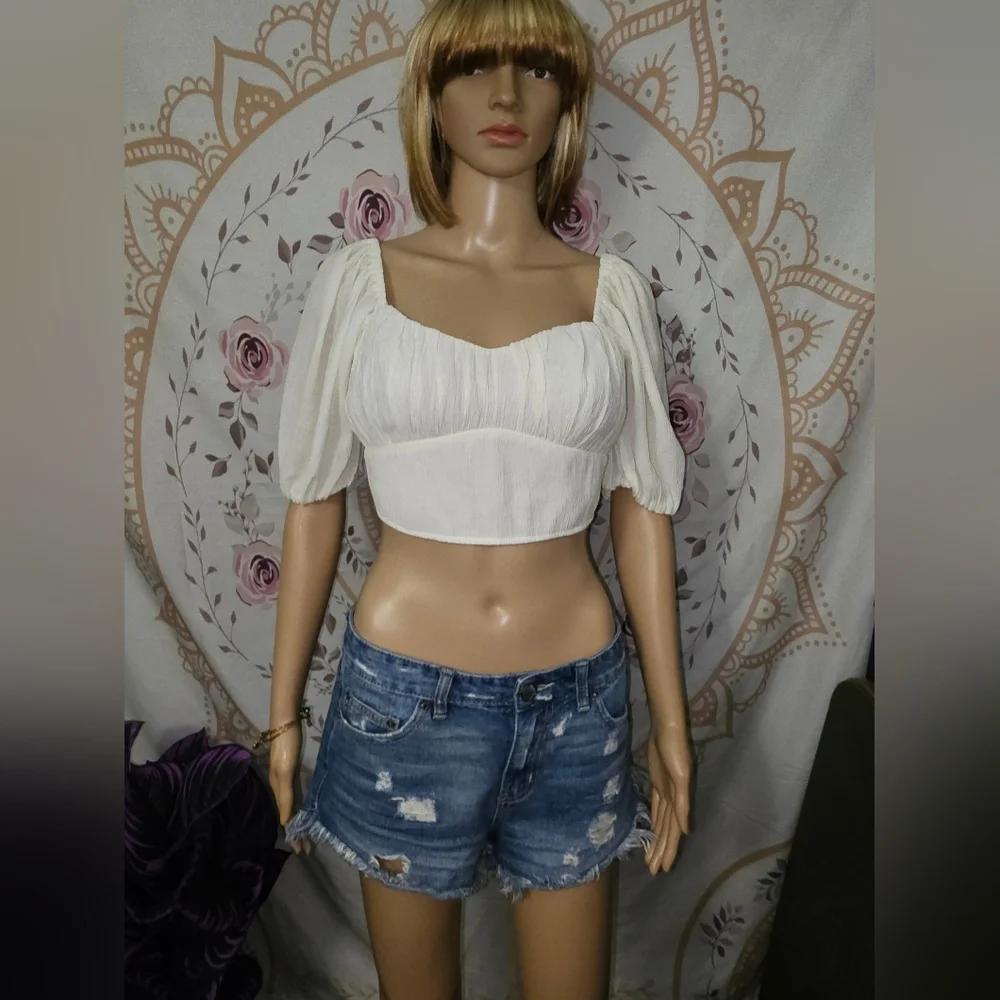 NWT Abercrombie & Fitch Chic White Puff Sleeve Blouse Peasant Boho Small